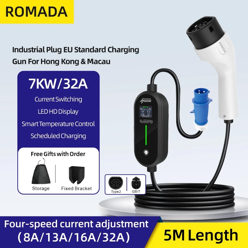 Ev Charger Adapter - Przenośna ładowarka ROMADA 7KW 32A EV