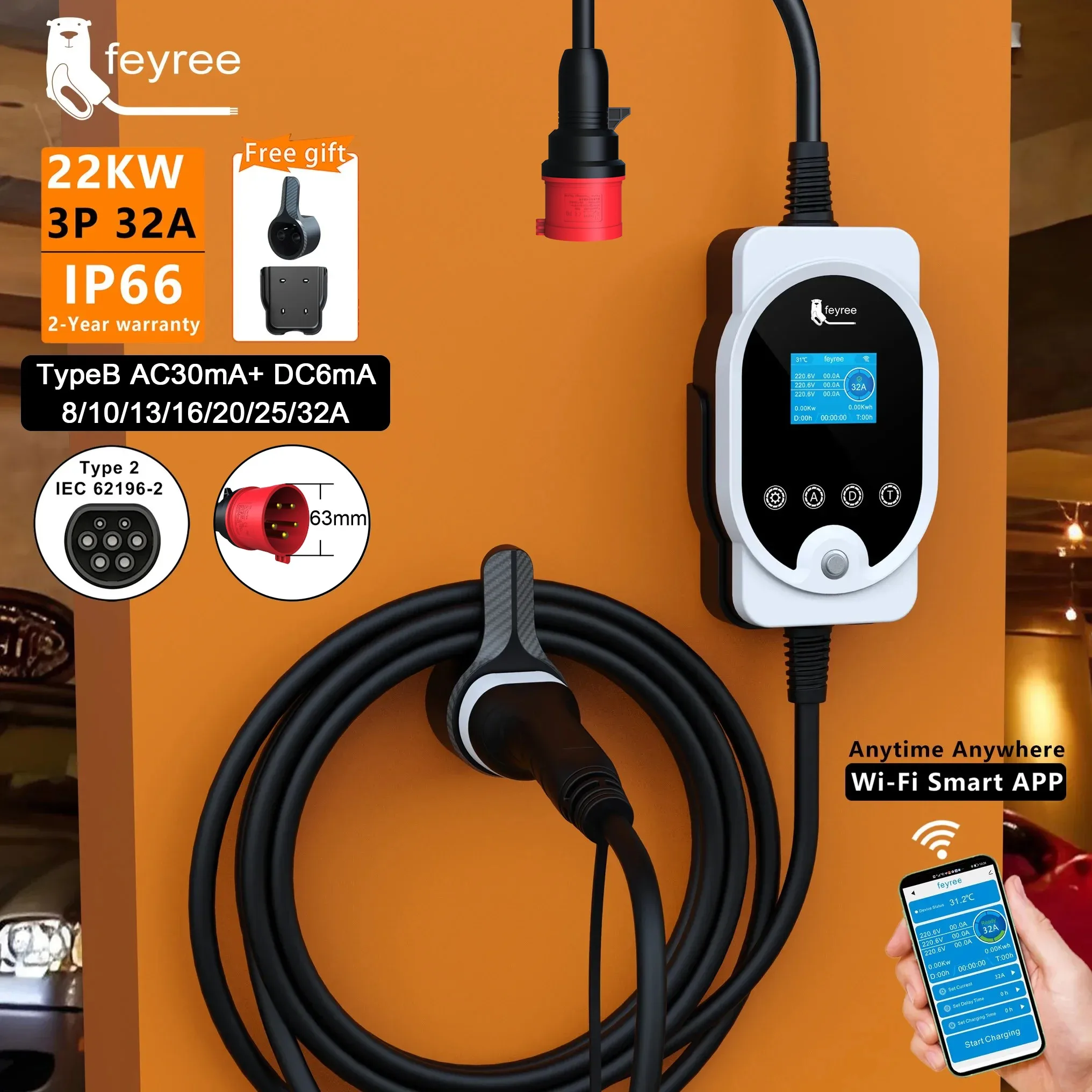 Feyree 22KW Kabel Typu 2 EVSE  – Home Ev Charger recenzja i cena