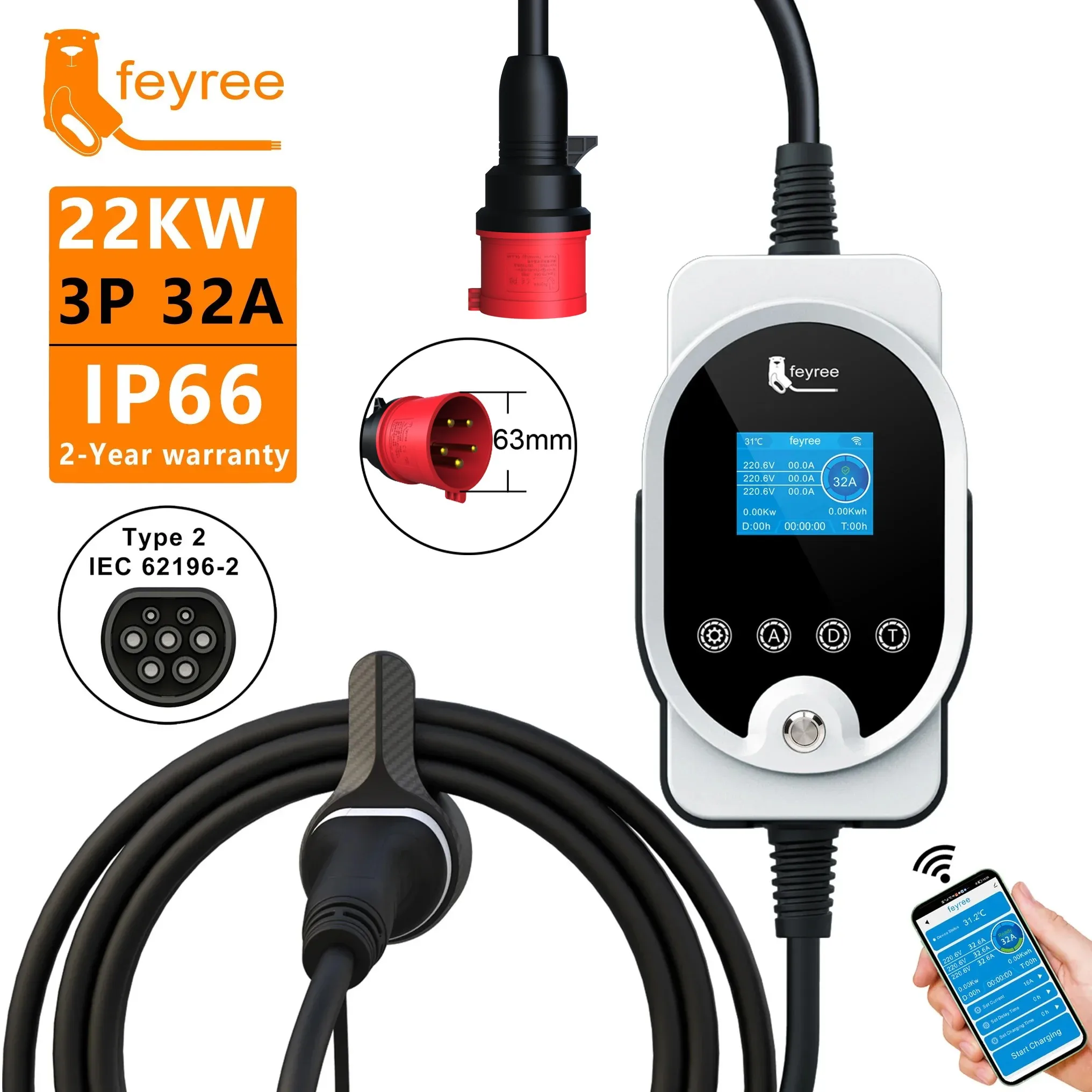 Feyree 22KW Kabel Typu 2 EVSE  – Home Ev Charger recenzja i cena
